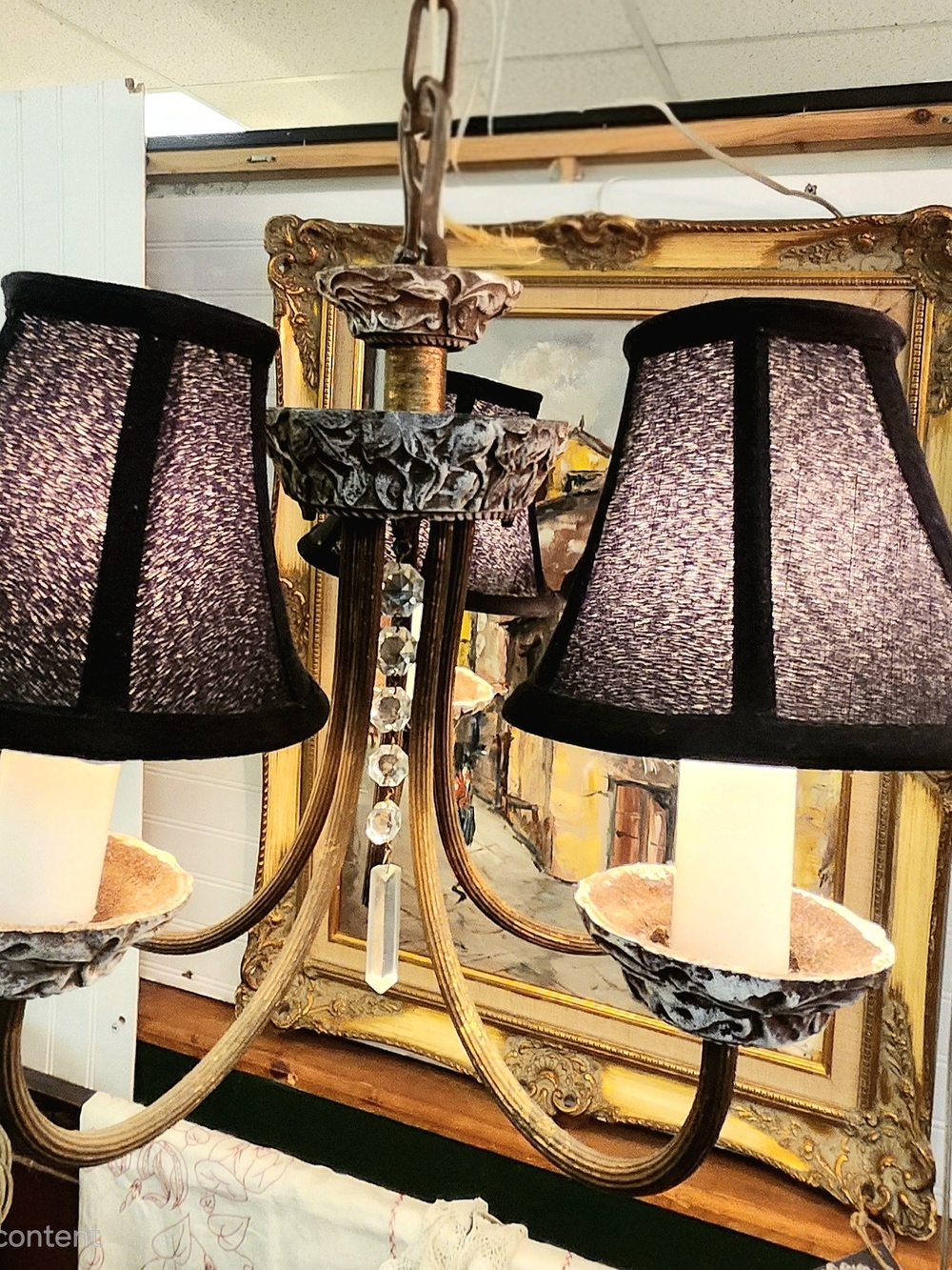 Vintage-Inspired Black Shade Chandelier - Elegant Home Accent